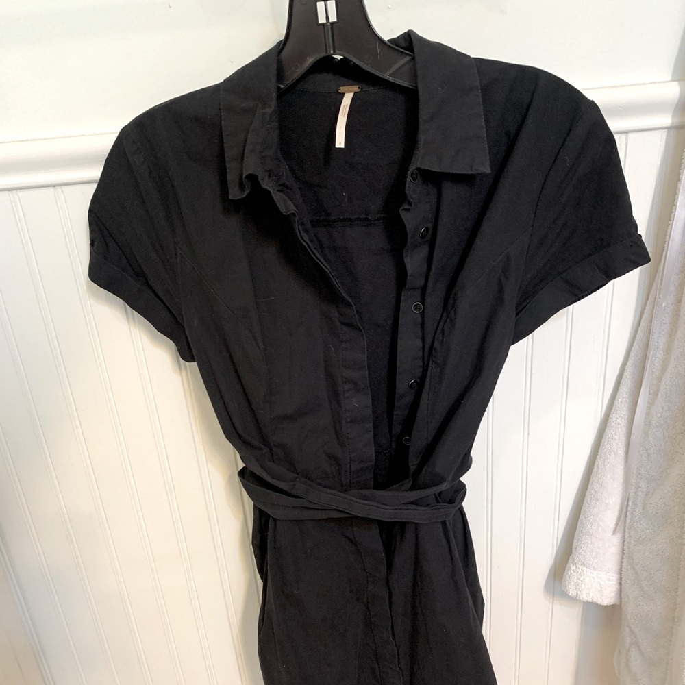Free People Black Collar Button Dress